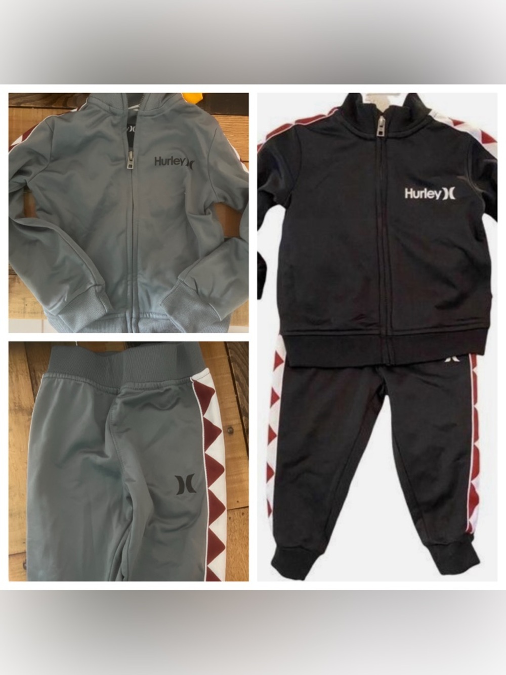 Hurley Two-Piece Track Set Shark Teeth Gray Maroon Pants Jacket